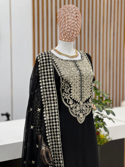 Black Faux Georgette And Heavy Embroidery Sequence Designer Readymade Suit Ready Made Designer Suits Shopin Di Apparels 