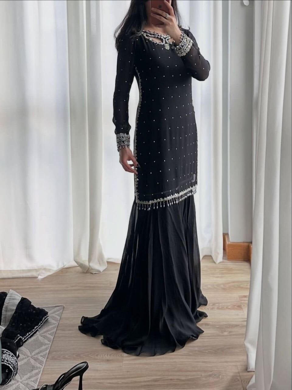 Black Faux Georgette Silk Plazzo Set Ready to wear Designer Suits Shopin Di Apparels 