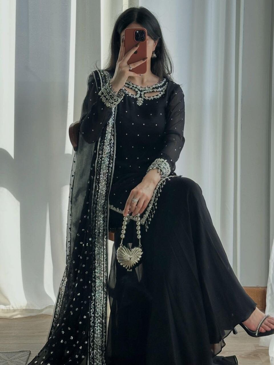 Black Faux Georgette Silk Plazzo Set Ready to wear Designer Suits Shopin Di Apparels 