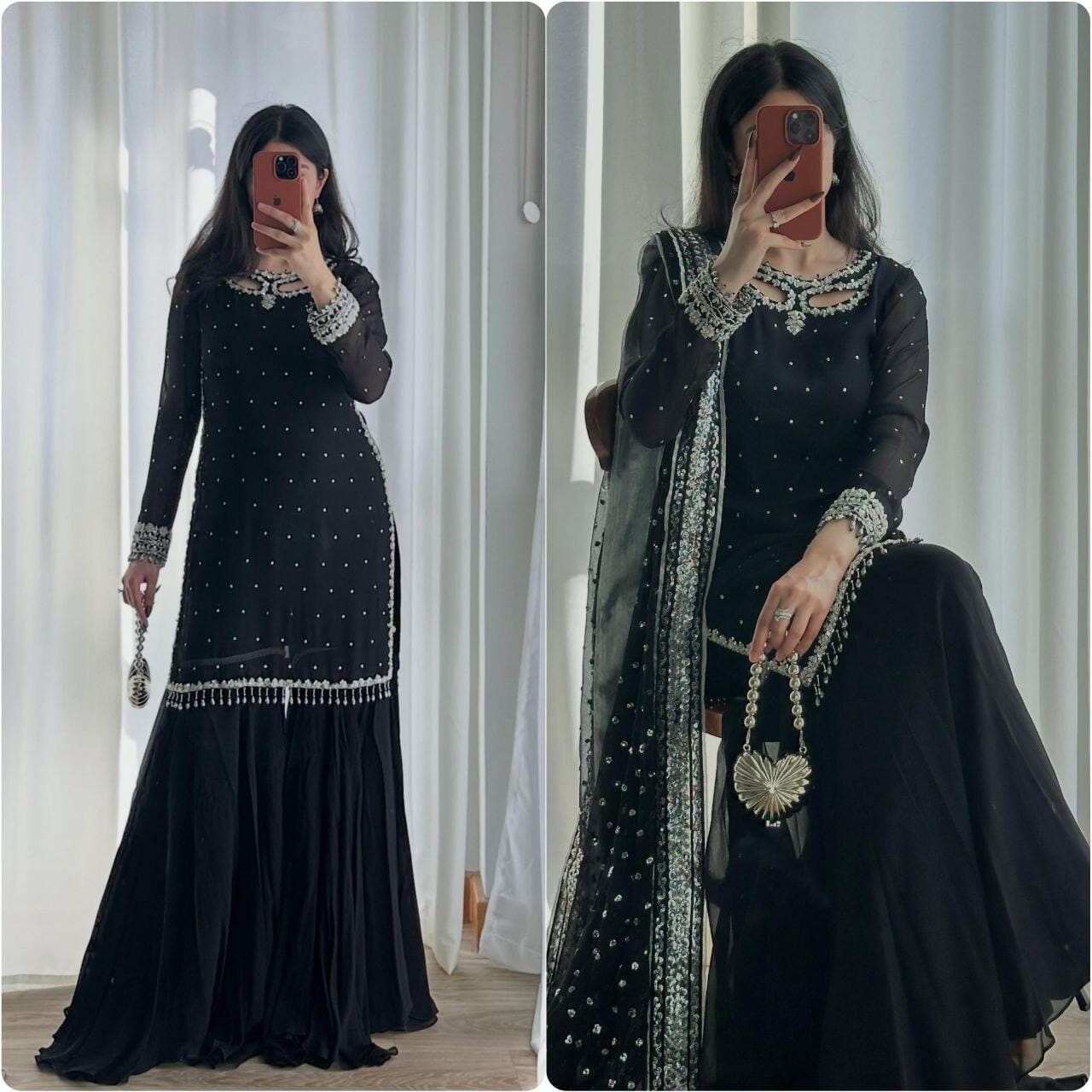 Black Faux Georgette Silk Plazzo Set Ready to wear Designer Suits Shopin Di Apparels 