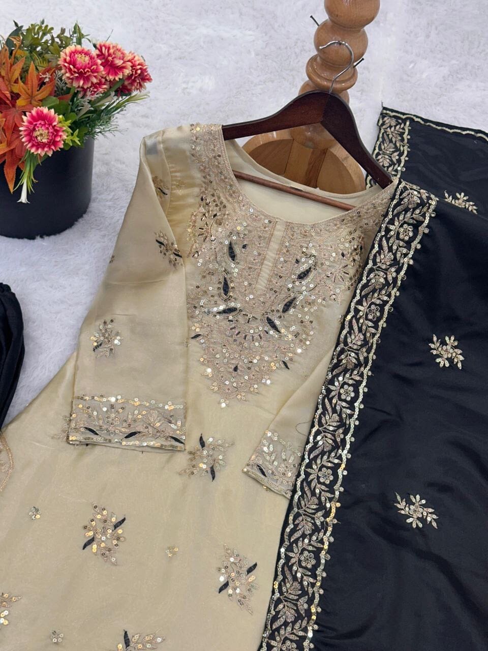 Black GMY SILK With Heavy Embroidery Sequence Designer Plazzo Suit Ready to Wear Designer Suits Shopin Di Apparels 