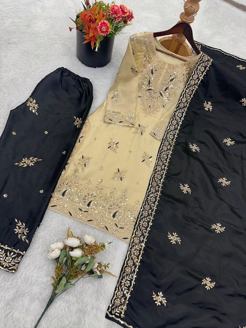 Black GMY SILK With Heavy Embroidery Sequence Designer Plazzo Suit Ready to Wear Designer Suits Shopin Di Apparels 