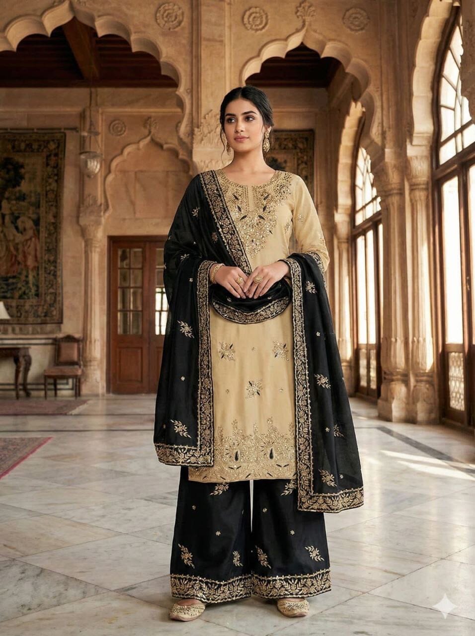 Black GMY SILK With Heavy Embroidery Sequence Designer Plazzo Suit Ready to Wear Designer Suits Shopin Di Apparels 