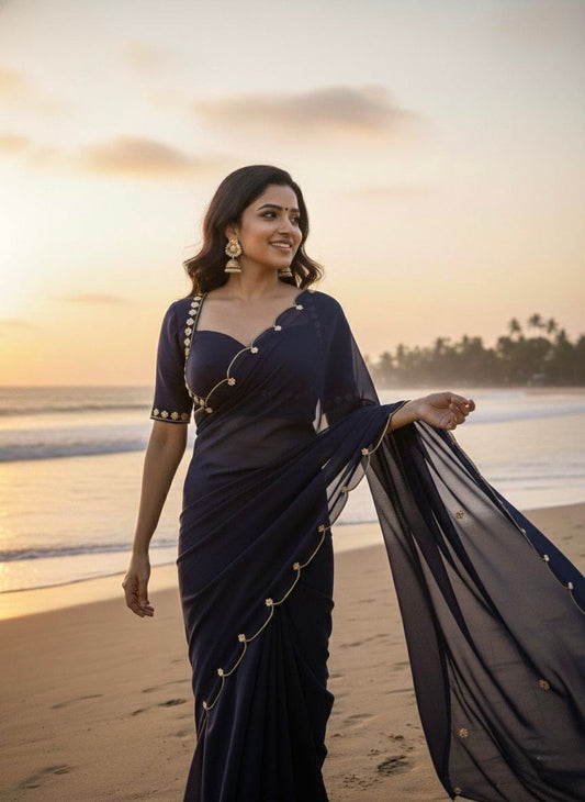 Black Sabhyasachi Designer Madhubala Readymade Blouse with Georgette Handworked Saree Readymade Blouse Shopin Di Apparels 