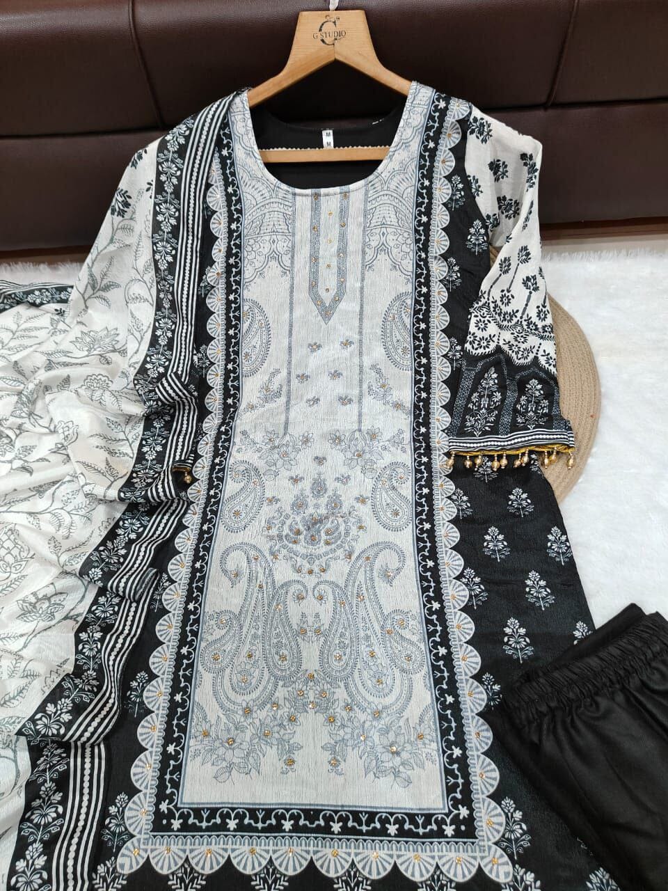 Black Sequence Diamond Work Printed Stylish Trending Designer Suit Ready to Wear Designer Suits Shopin Di Apparels 
