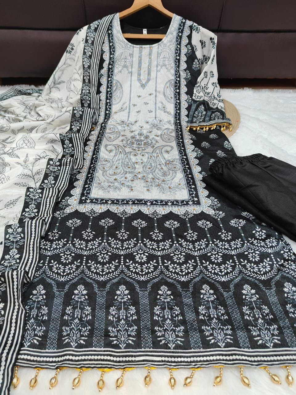 Black Sequence Diamond Work Printed Stylish Trending Designer Suit Ready to Wear Designer Suits Shopin Di Apparels 