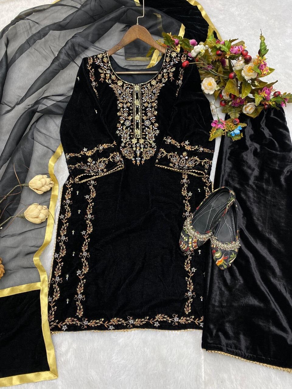 Black Velvet Embroidered Readymade Designer Suit Ready Made Designer Suits Shopin Di Apparels 