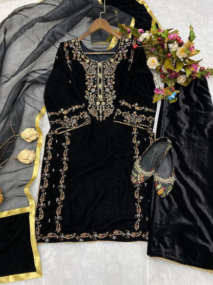 Black Velvet Embroidered Readymade Designer Suit Ready Made Designer Suits Shopin Di Apparels 