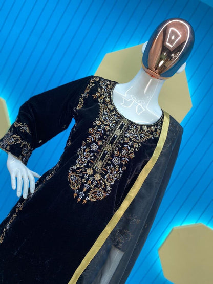 Black Velvet Embroidered Readymade Designer Suit Ready Made Designer Suits Shopin Di Apparels 