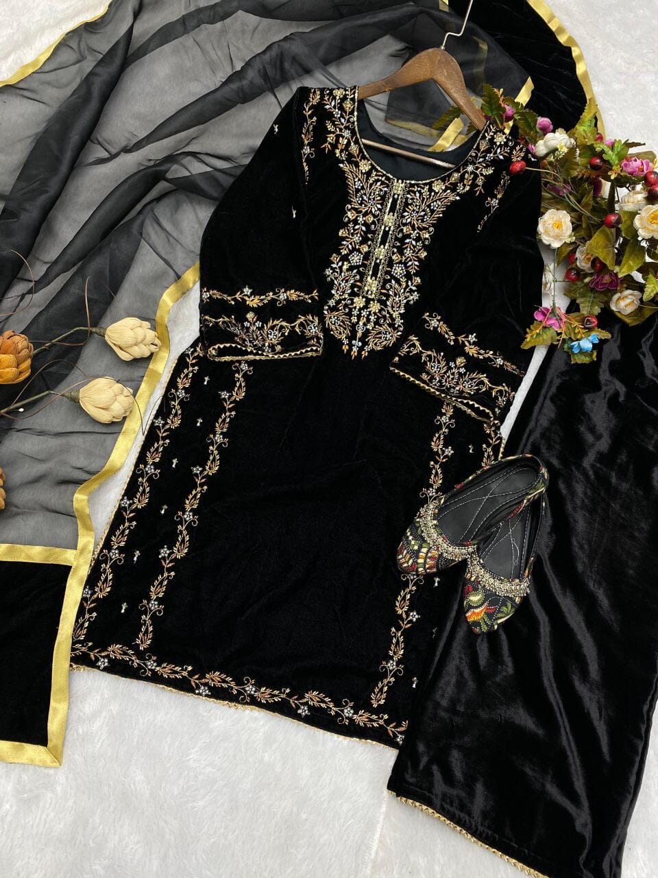 Black Velvet Embroidered Readymade Designer Suit Ready Made Designer Suits Shopin Di Apparels 