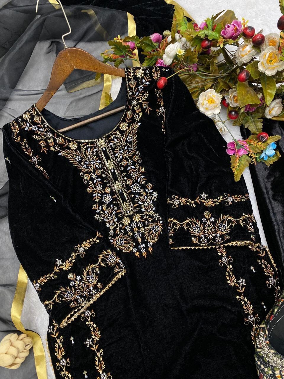 Black Velvet Embroidered Readymade Designer Suit Ready Made Designer Suits Shopin Di Apparels 