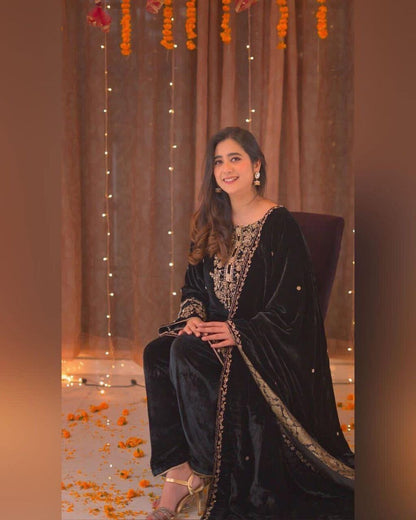 Black Velvet Embroidered Readymade Designer Suit Ready Made Designer Suits Shopin Di Apparels 