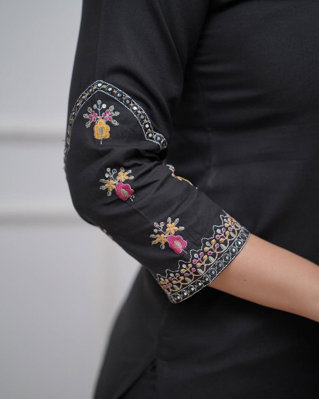 Black Viscose Silk Sequence Embroidered Readymade Designer Suit Shopin Di Apparels 