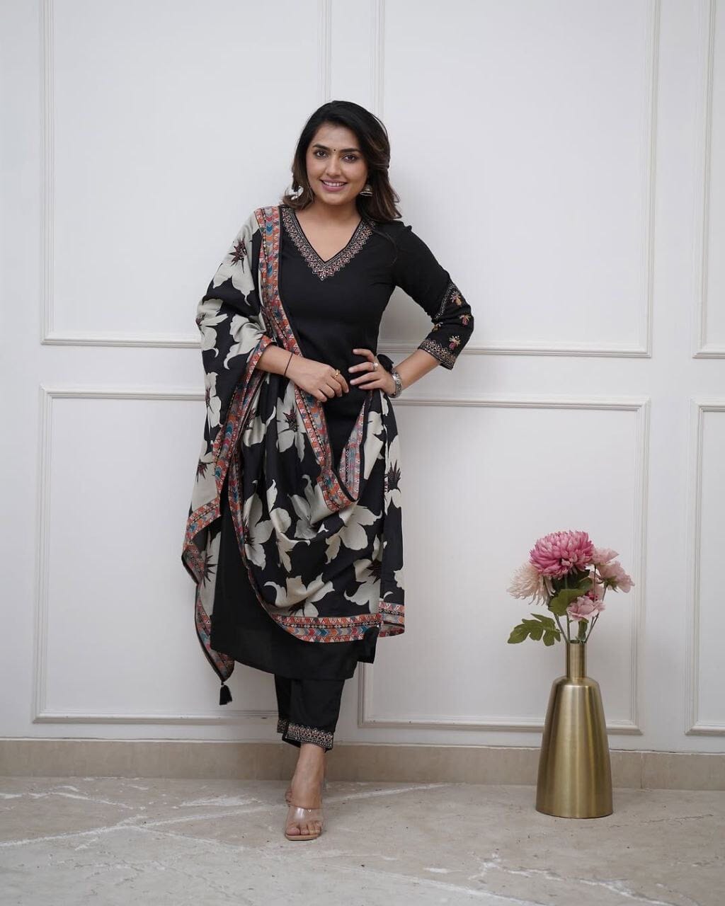 Black Viscose Silk Sequence Embroidered Readymade Designer Suit Shopin Di Apparels 
