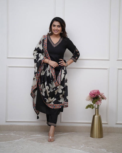 Black Viscose Silk Sequence Embroidered Readymade Designer Suit Shopin Di Apparels 