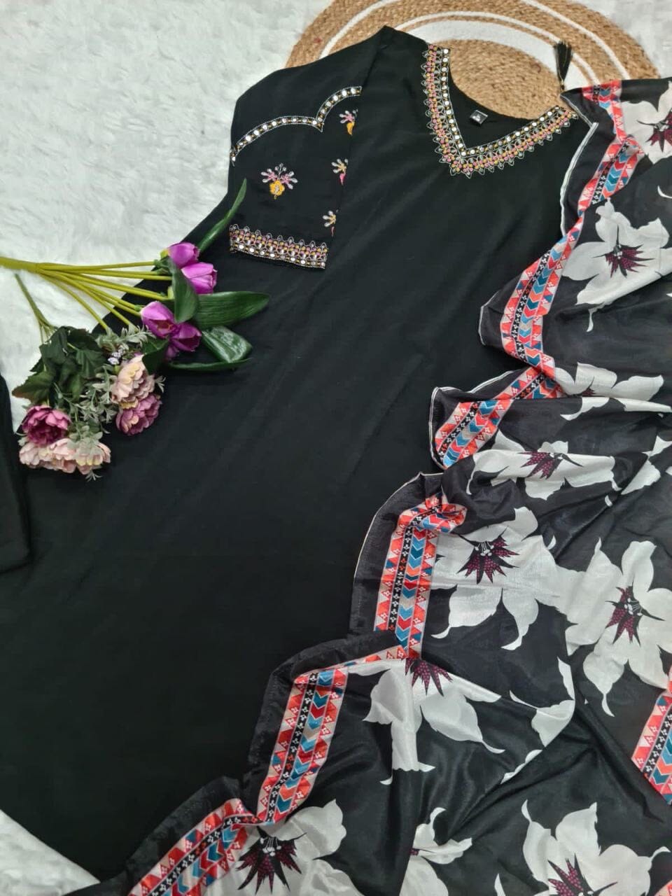Black Viscose Silk Sequence Embroidered Readymade Designer Suit Shopin Di Apparels 