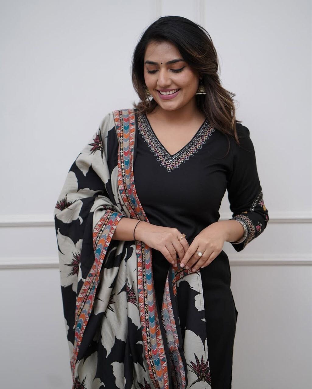 Black Viscose Silk Sequence Embroidered Readymade Designer Suit Shopin Di Apparels 