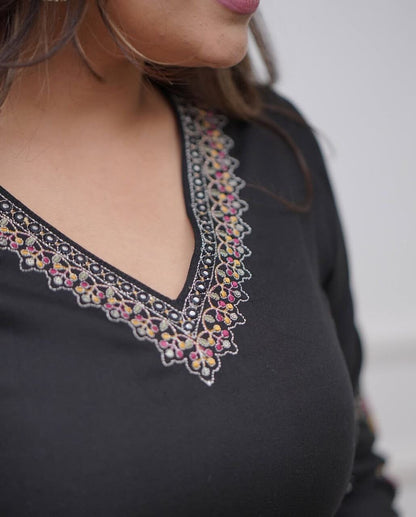 Black Viscose Silk Sequence Embroidered Readymade Designer Suit Shopin Di Apparels 