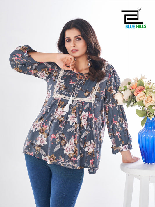 Blue Cappuccino Heavy Wrinkle Rayon Short Top Western Top Shopin Di Apparels 