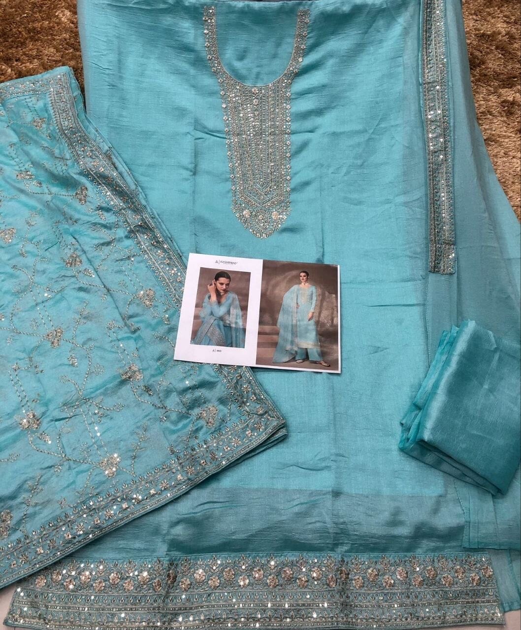 Blue Heavy Vichitra Silk Sequence Straight Cut Designer Suit Designer Suit Shopin Di Apparels 