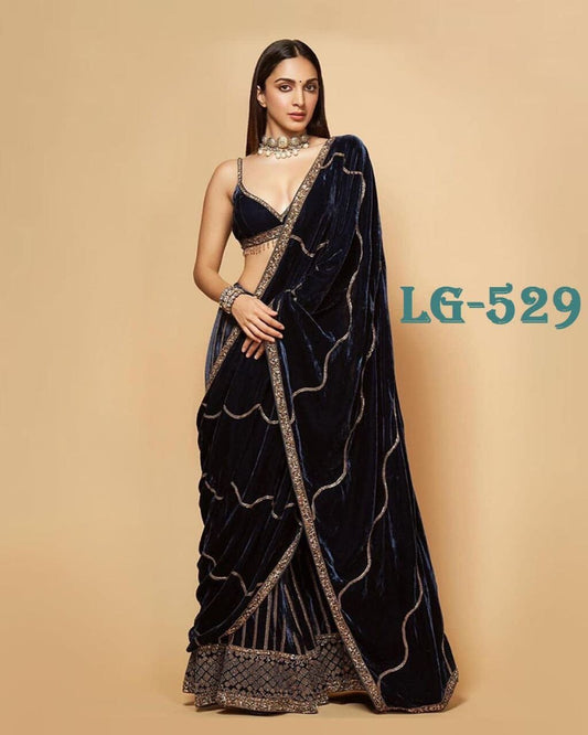 Bollywood Style Fancy Velvet Lehenga Saree with Sequence Embroidered Work Designer Saree Shopin Di Apparels 