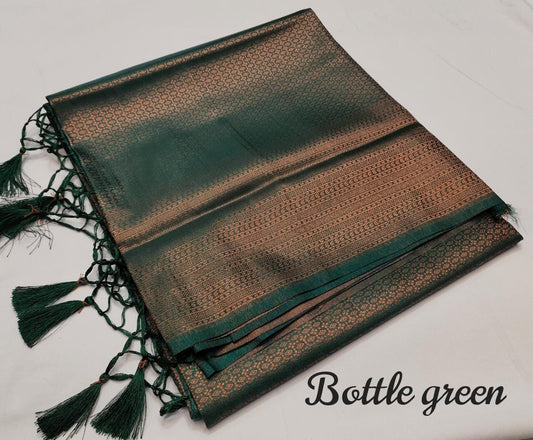Bottle Green Kubera Pattu Silk Saree Rich Pallu & Brocade Kubera Silk Blouse Silk Saree Shopin Di Apparels 
