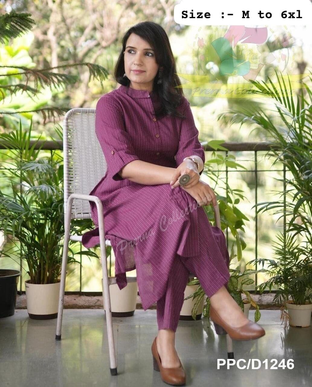 Brinjal Co-Ord Set A Line Kurti with plazzo Kurti with plazzo Shopin Di Apparels 
