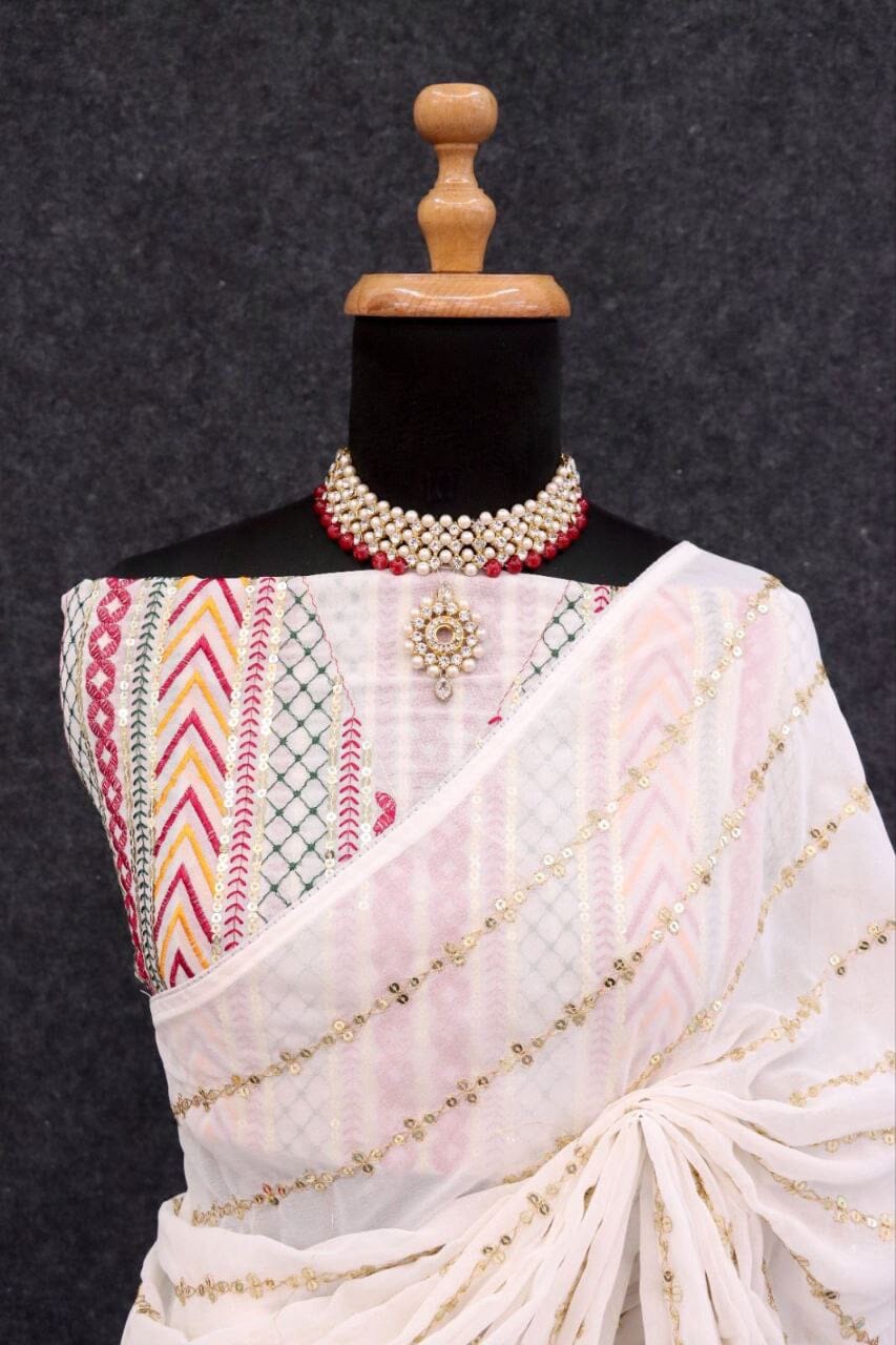 Chiffon Georgette Saree with multi color Blouse Designer Saree Shopin Di Apparels 