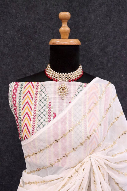 Chiffon Georgette Saree with multi color Blouse Designer Saree Shopin Di Apparels 