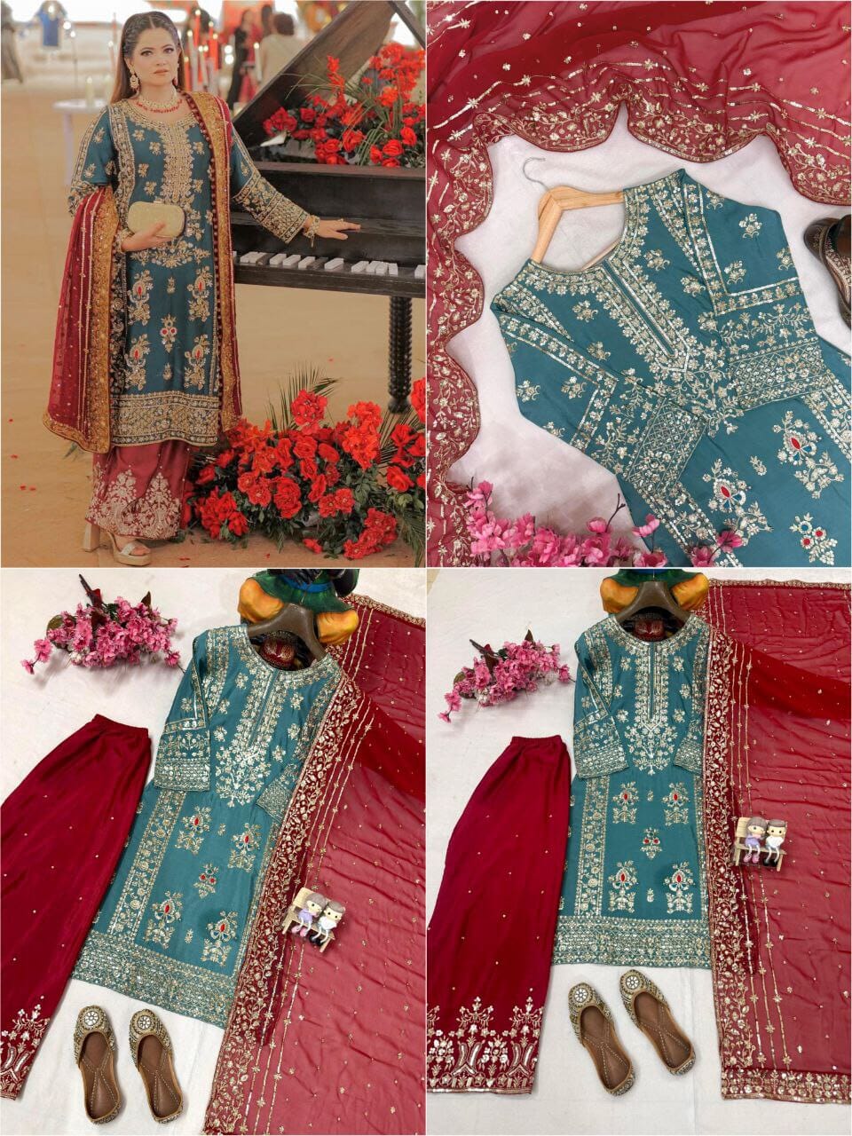 Chinon Silk Sequence Work Party Wear Palazzo Suit Ready to Wear Designer Suits Shopin Di Apparels 