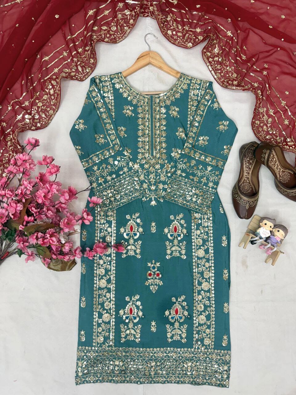 Chinon Silk Sequence Work Party Wear Palazzo Suit Ready to Wear Designer Suits Shopin Di Apparels 