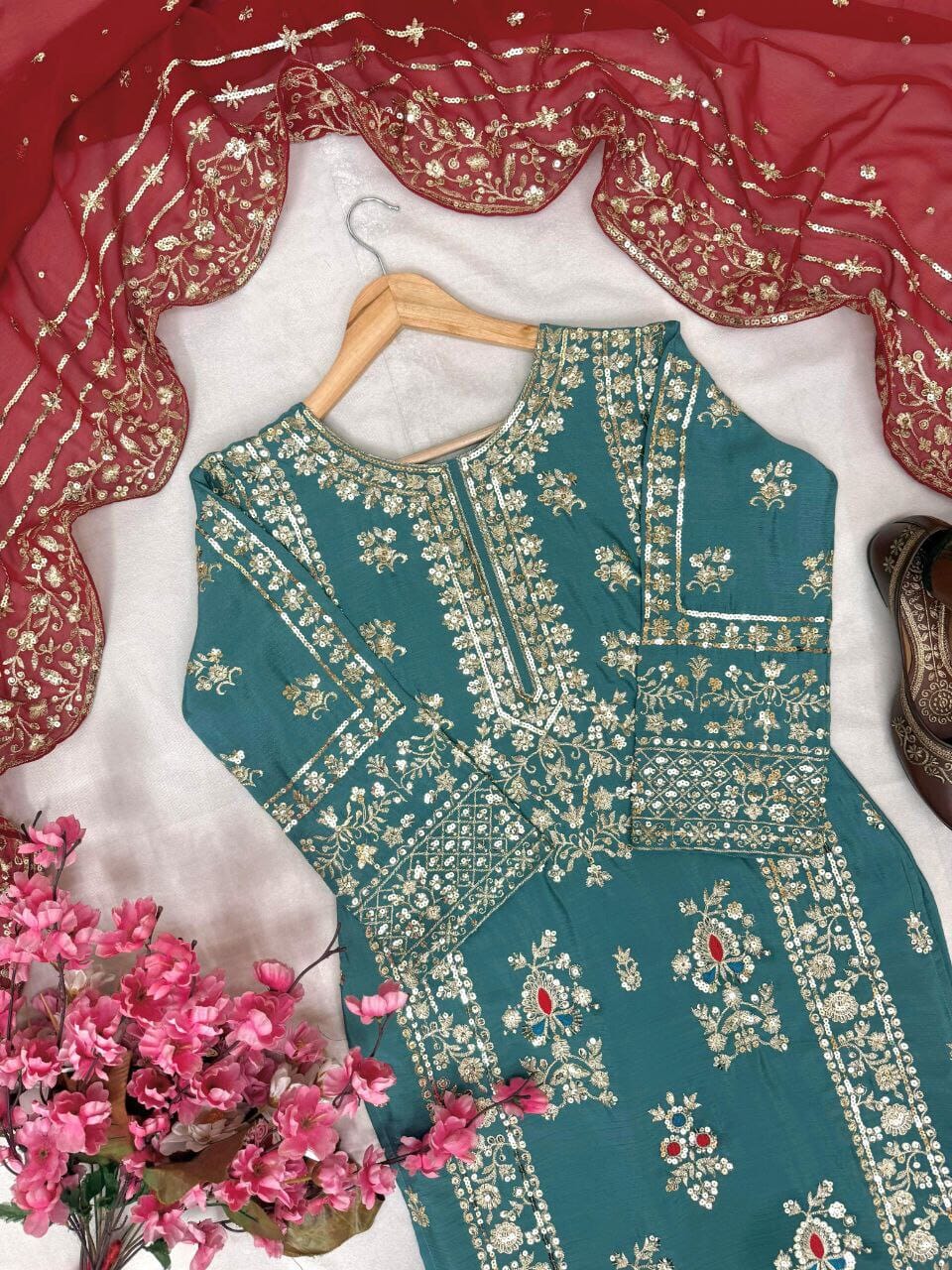 Chinon Silk Sequence Work Party Wear Palazzo Suit Ready to Wear Designer Suits Shopin Di Apparels 