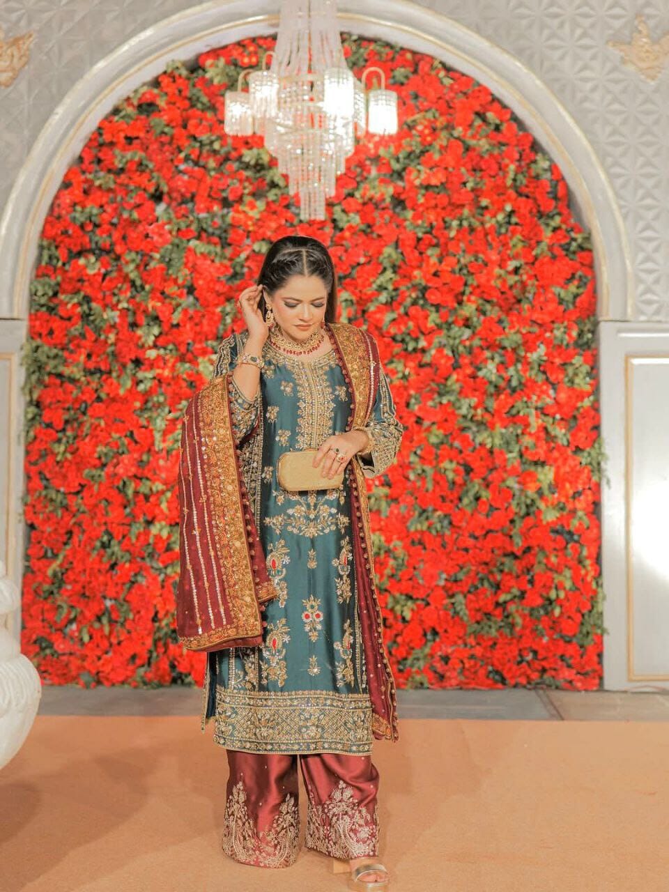 Chinon Silk Sequence Work Party Wear Palazzo Suit Ready to Wear Designer Suits Shopin Di Apparels 