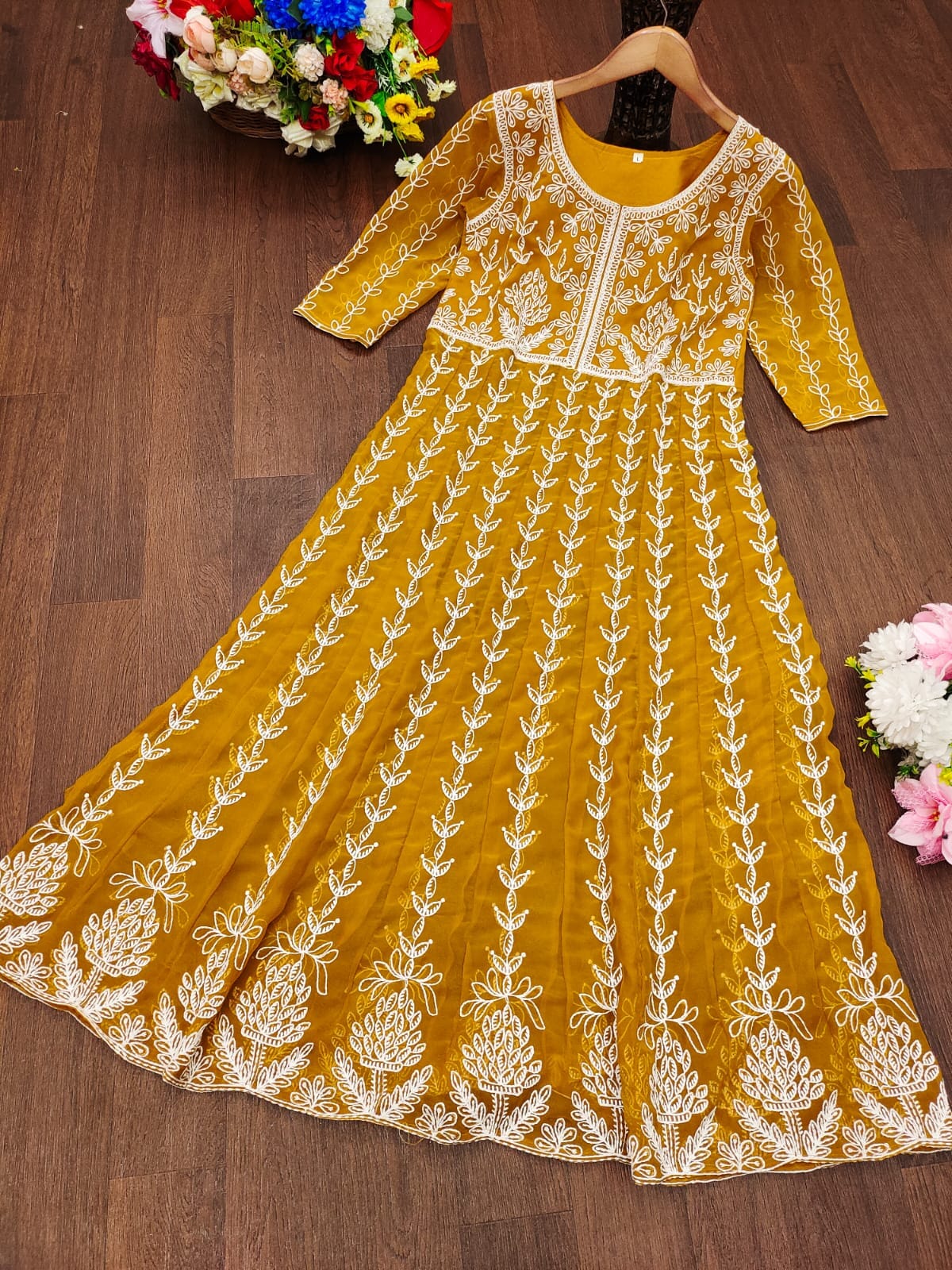 Color Design 6003 Georgette Chikankari Work Kurti in 6 colors Kurti Shopin Di Apparels 