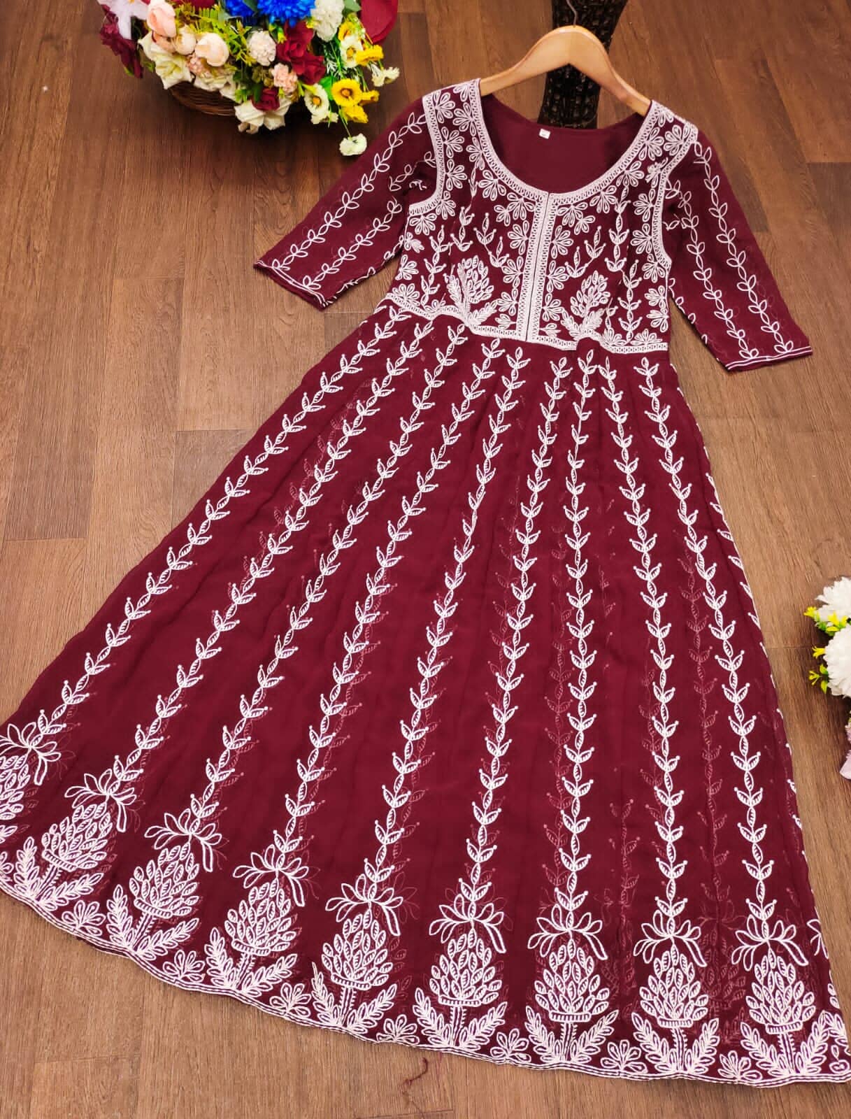 Color Design 6003 Georgette Chikankari Work Kurti in 6 colors Kurti Shopin Di Apparels 