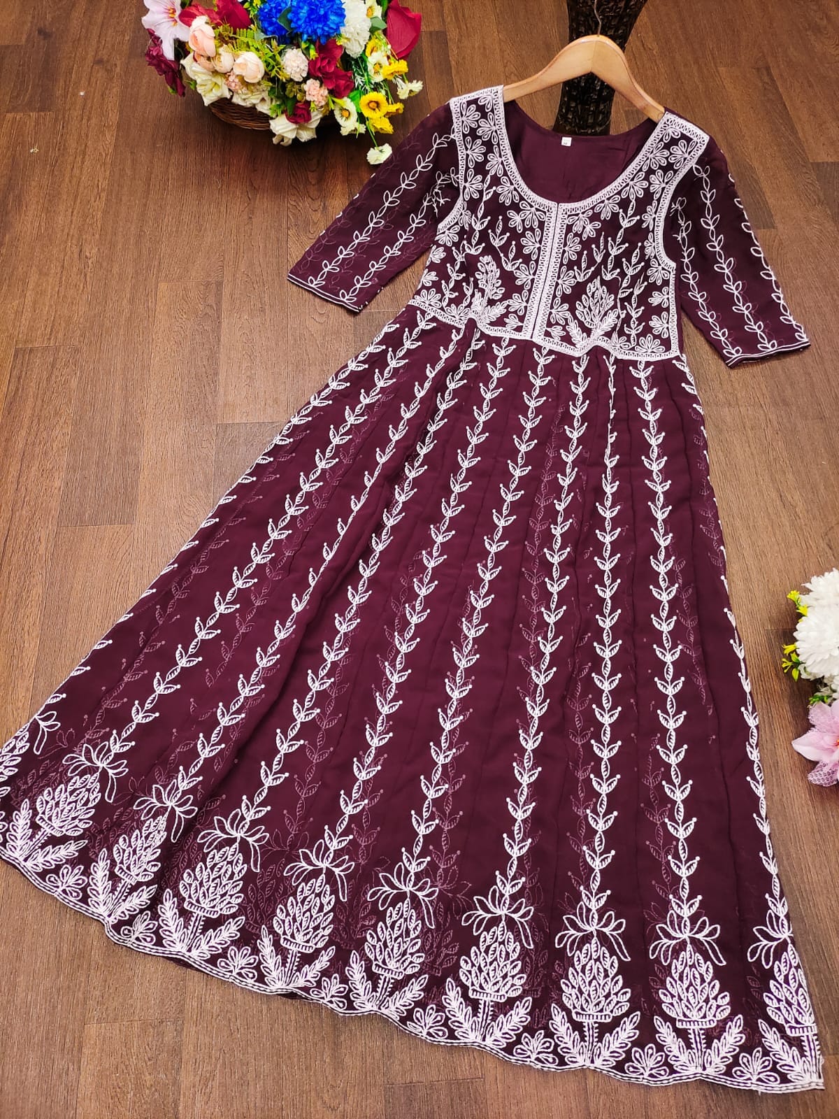 Color Design 6003 Georgette Chikankari Work Kurti in 6 colors Kurti Shopin Di Apparels 