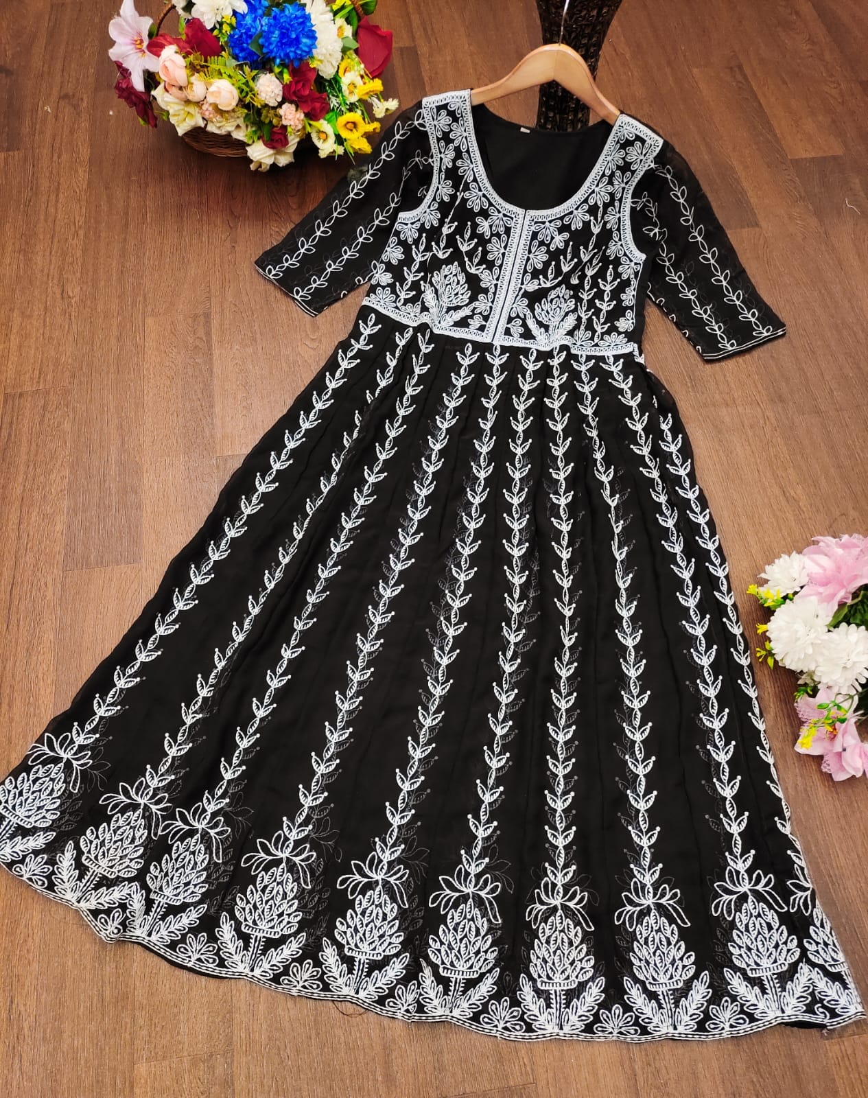 Color Design 6003 Georgette Chikankari Work Kurti in 6 colors Kurti Shopin Di Apparels 