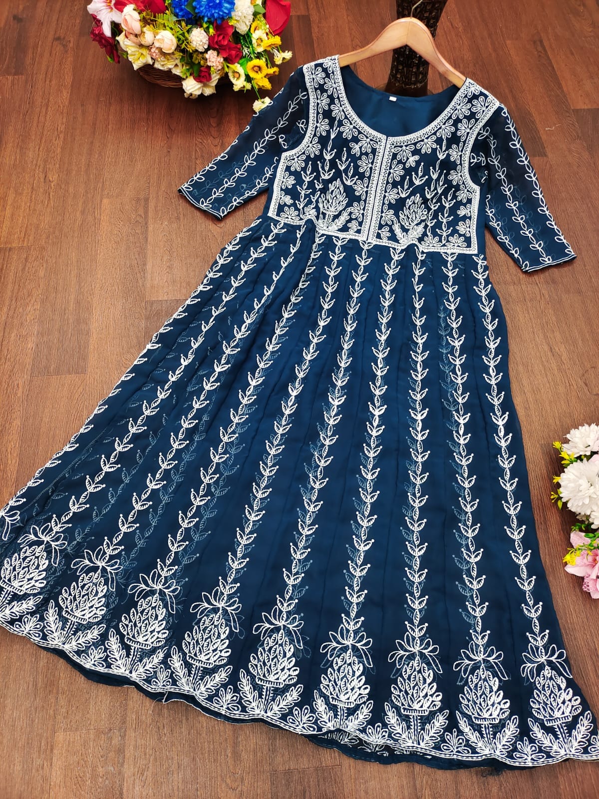 Color Design 6003 Georgette Chikankari Work Kurti in 6 colors Kurti Shopin Di Apparels 