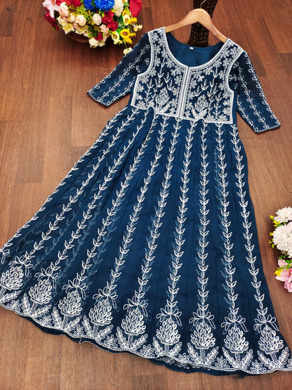 Color Design 6003 Georgette Chikankari Work Kurti in 6 colors Kurti Shopin Di Apparels 