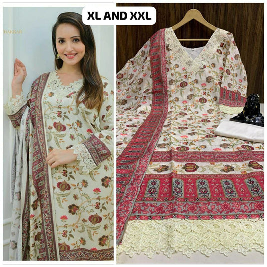 Cream Lace Pink Printed Work Kurti with Dupatta and Bottom Kurti with Bottom and Dupatta Shopin Di Apparels