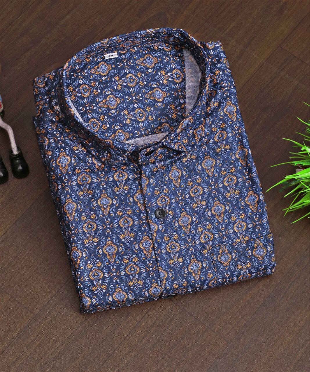 Dark Blue Men’s Short Sleeve Cotton Printed Shirt Men’s Shirt Shopin Di Apparels 