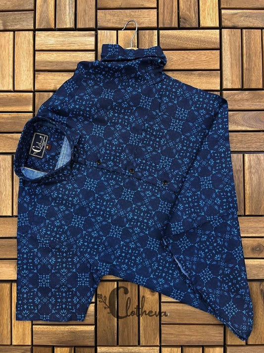 Dark Blue Men’s Short Sleeve Cotton Shirt Men’s Shirt Shopin Di Apparels 