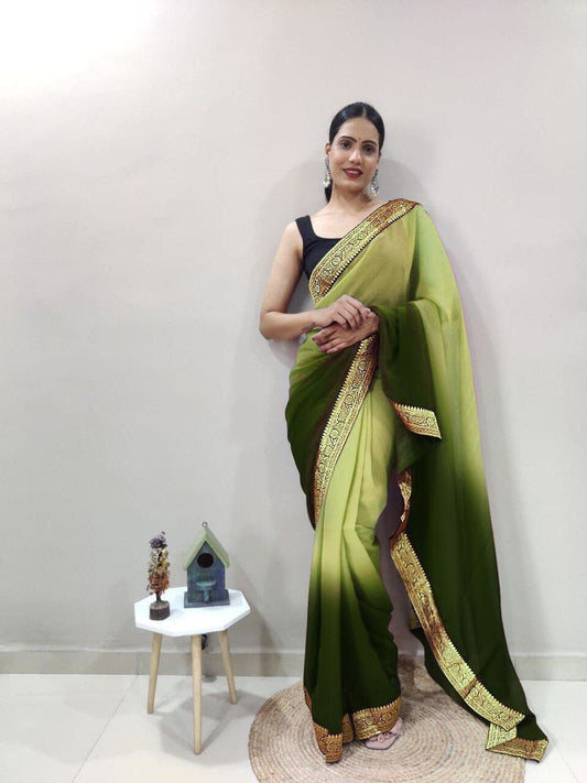 Dark Green Georgette Multicolor Ready to Wear Saree and Banglori Blouse Ready to Wear Saree Shopin Di Apparels 