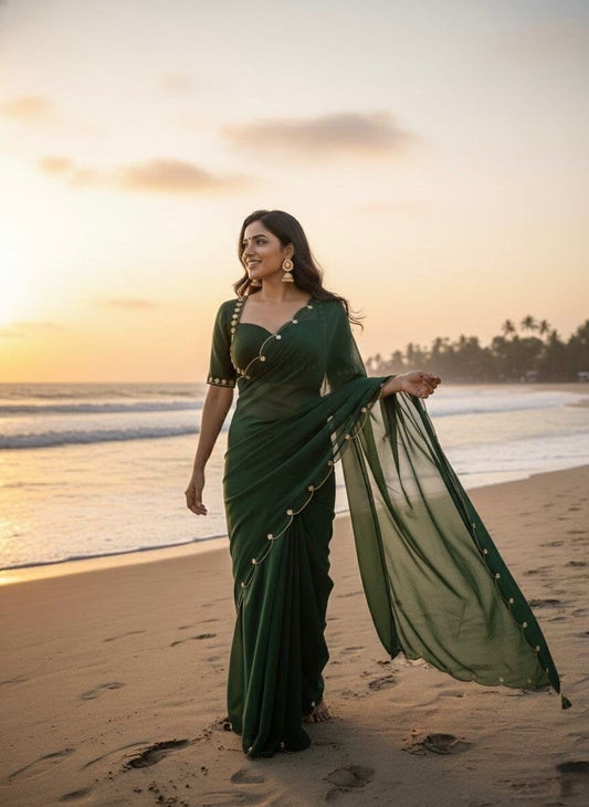 Dark Green Sabhyasachi Designer Madhubala Readymade Blouse with Georgette Handworked Saree Readymade Blouse Shopin Di Apparels 