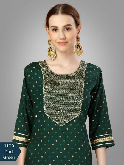 Dark Green Silk Blend Sequence Embroidered Designer Kurti with Dupatta and Bottom Kurti with Dupatta and Bottom Shopin Di Apparels 