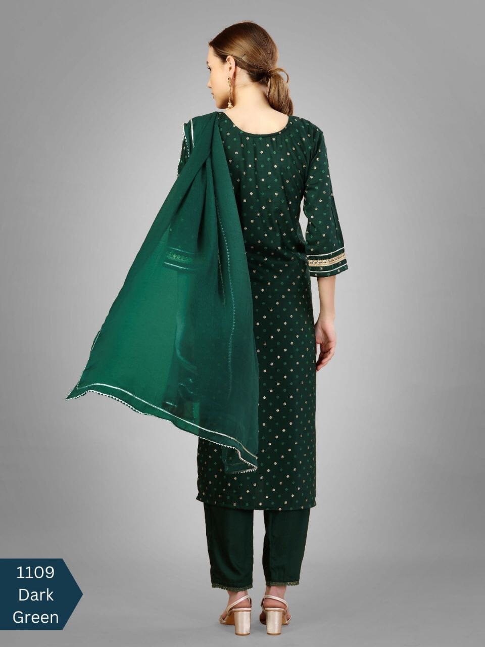Dark Green Silk Blend Sequence Embroidered Designer Kurti with Dupatta and Bottom Kurti with Dupatta and Bottom Shopin Di Apparels 