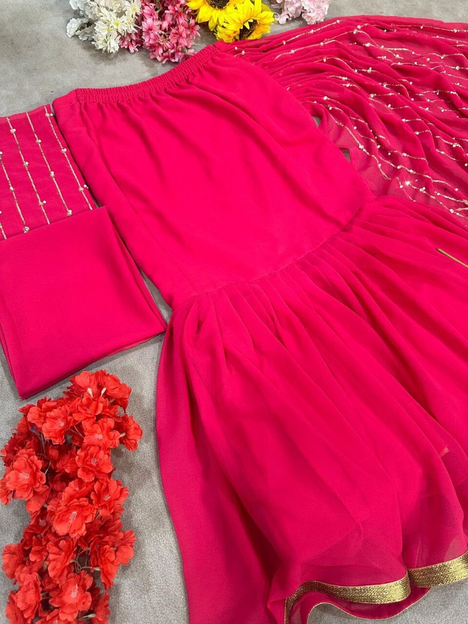 Dark Pink Ready to Wear Lehenga Saree Ready to Wear Saree Shopin Di Apparels 