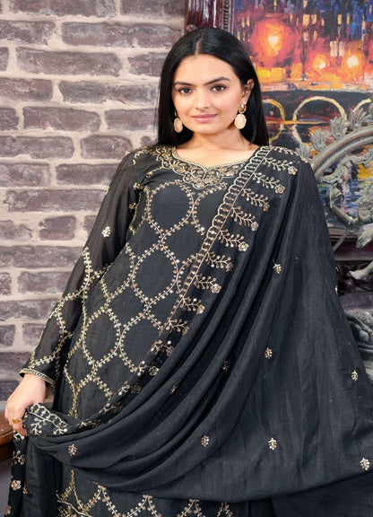 Designer Embroidered Chinon Black Sharara Suit With Sequence Embroidered Work Ready Made Designer Suits Shopin Di Apparels 