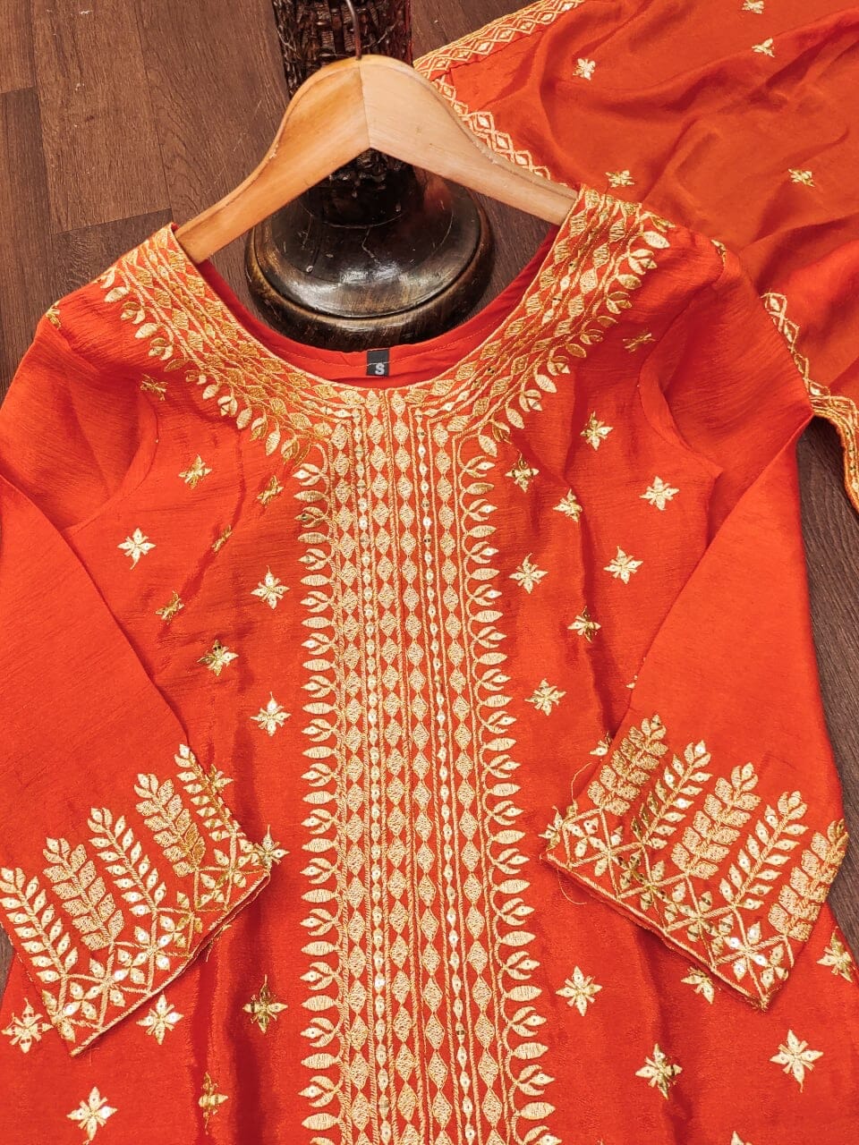 Designer Embroidered Chinon Orange Sharara Suit With Sequence Embroidered Work Ready Made Designer Suits Shopin Di Apparels 