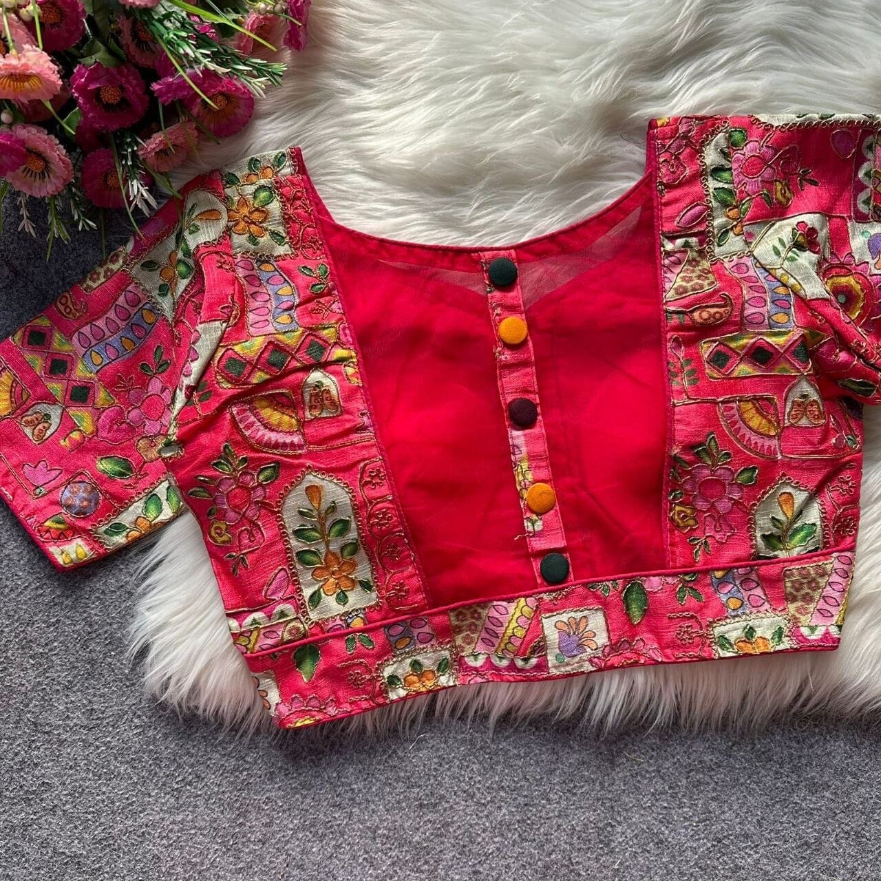 Designer Readymade Blouse with Malai Silk and Embroidery work Readymade Blouse Shopin Di Apparels Dark Pink 